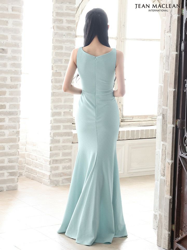 JEAN MACLEAN ジャンマクレーン ワンカラー/ウエストタック/ラメニット/カシュクール/スリット入り/タイト/ロングドレス ja51800-c