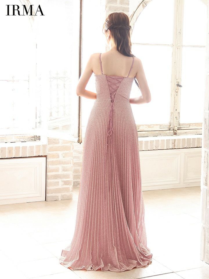 IRMA イルマ ワンカラー/ラメニット/ビジュー/スリット入り/プリーツ/ロングドレス ir51799-c