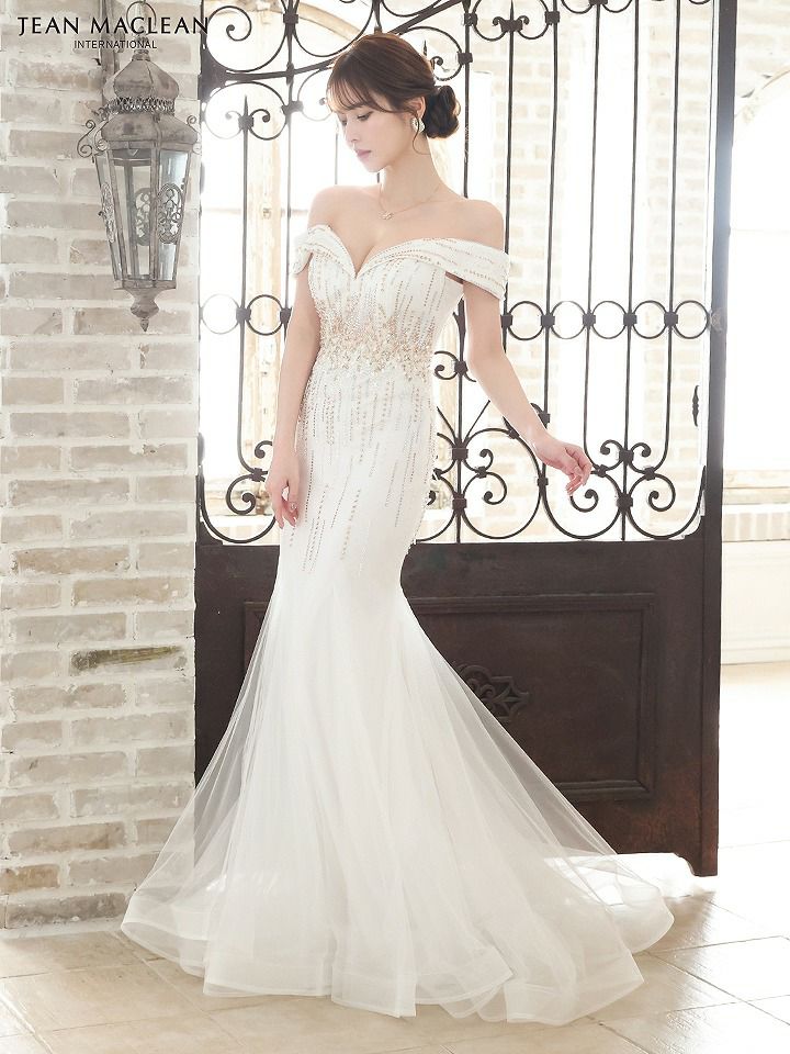 JEAN MACLEAN ジャンマクレーン オフショル/ゴールド×クリスタルビジュー/マーメイド/タイト ロングドレス ja51804-c