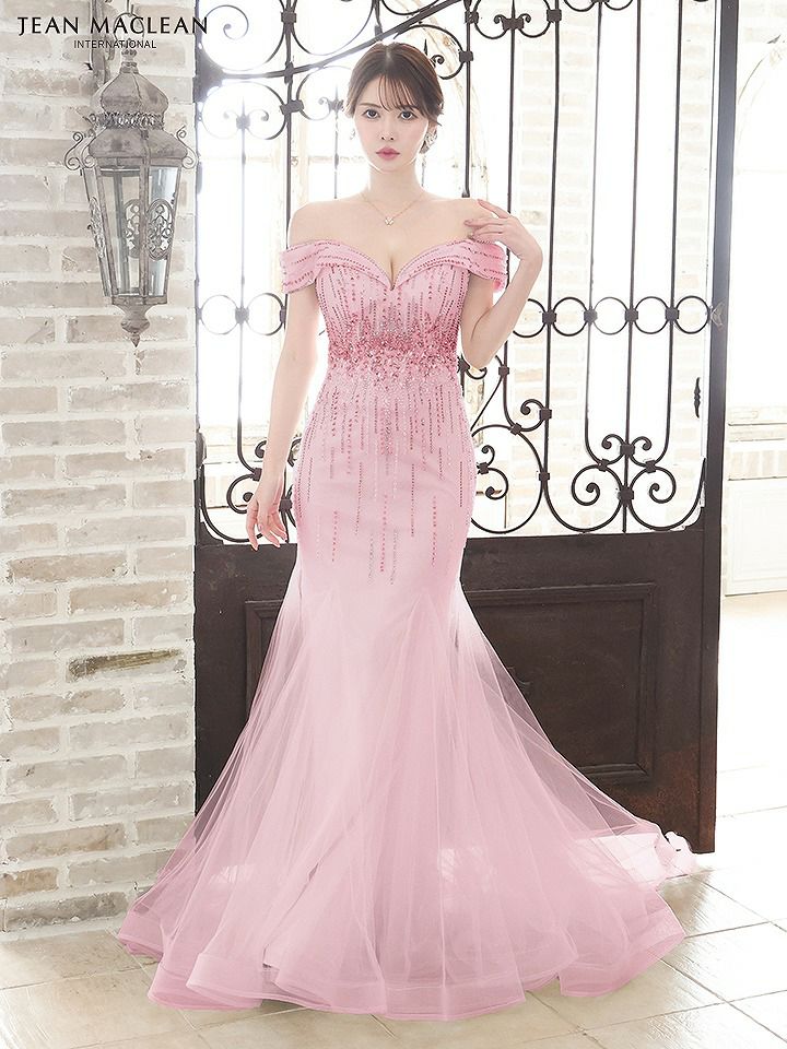 JEAN MACLEAN ジャンマクレーン オフショル/ゴールド×クリスタルビジュー/マーメイド/タイト ロングドレス ja51804-c