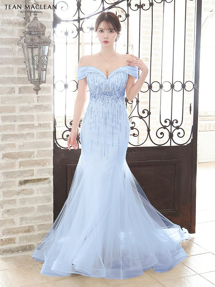 JEAN MACLEAN ジャンマクレーン オフショル/ゴールド×クリスタルビジュー/マーメイド/タイト ロングドレス ja51804-c