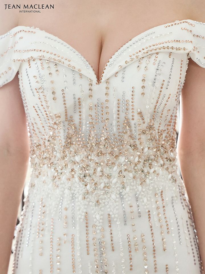 JEAN MACLEAN ジャンマクレーン オフショル/ゴールド×クリスタルビジュー/マーメイド/タイト ロングドレス ja51804-c