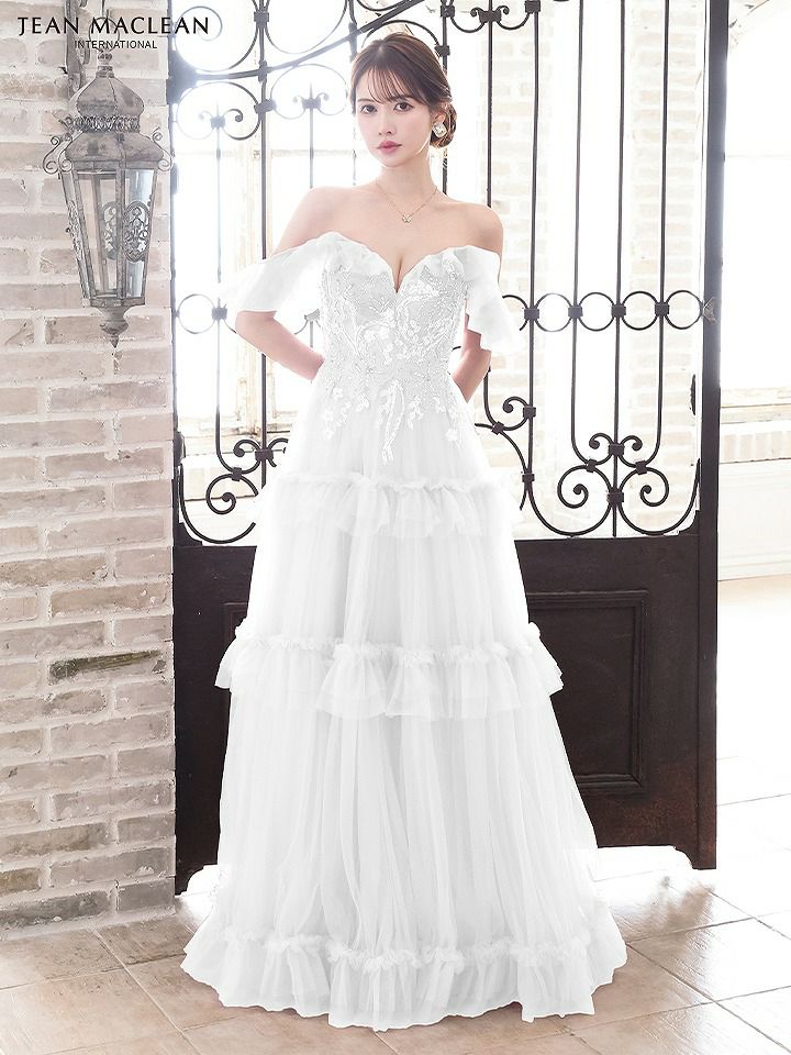 JEAN MACLEAN ジャンマクレーン オフショル/ビーズ刺繍/3段フリルチュール/姫/ロングドレス ja51805-c