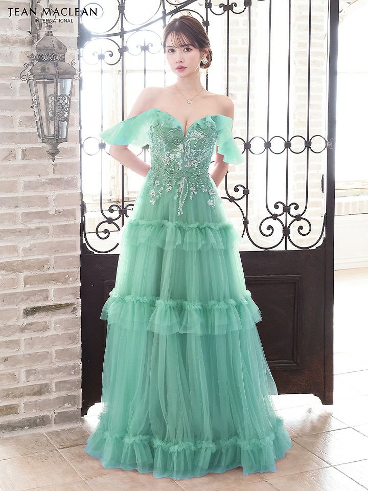 JEAN MACLEAN ジャンマクレーン オフショル/ビーズ刺繍/3段フリルチュール/姫/ロングドレス ja51805-c