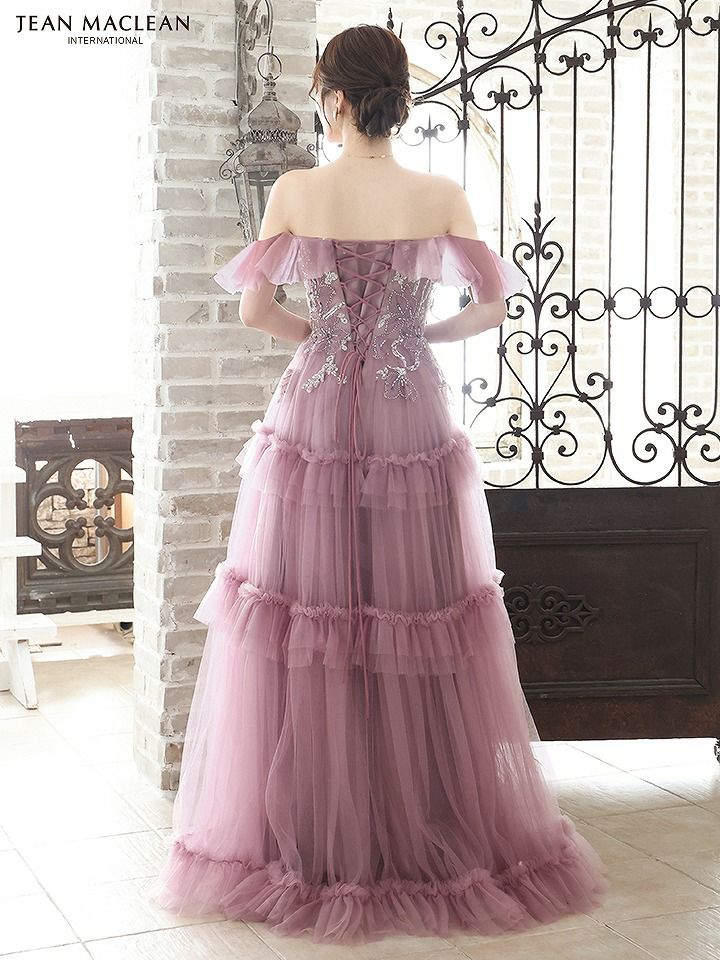 JEAN MACLEAN ジャンマクレーン オフショル/ビーズ刺繍/3段フリルチュール/姫/ロングドレス ja51805-c