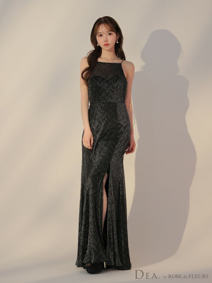DEA. ディア バイ ローブドフルール ラメニットストレッチキャミロングキャバドレス de3383