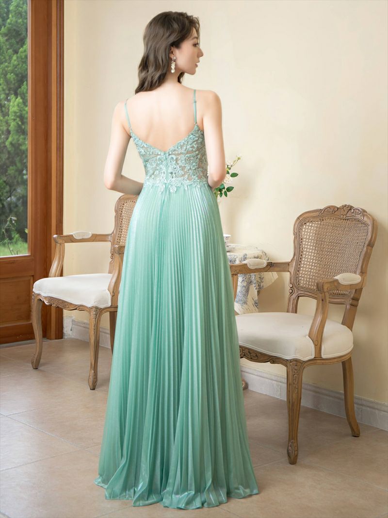 ERUKEI エルケイ キャミソール・プリーツ・レース・ビーズ・シアー・エレガント・ロングドレス ek-s35103