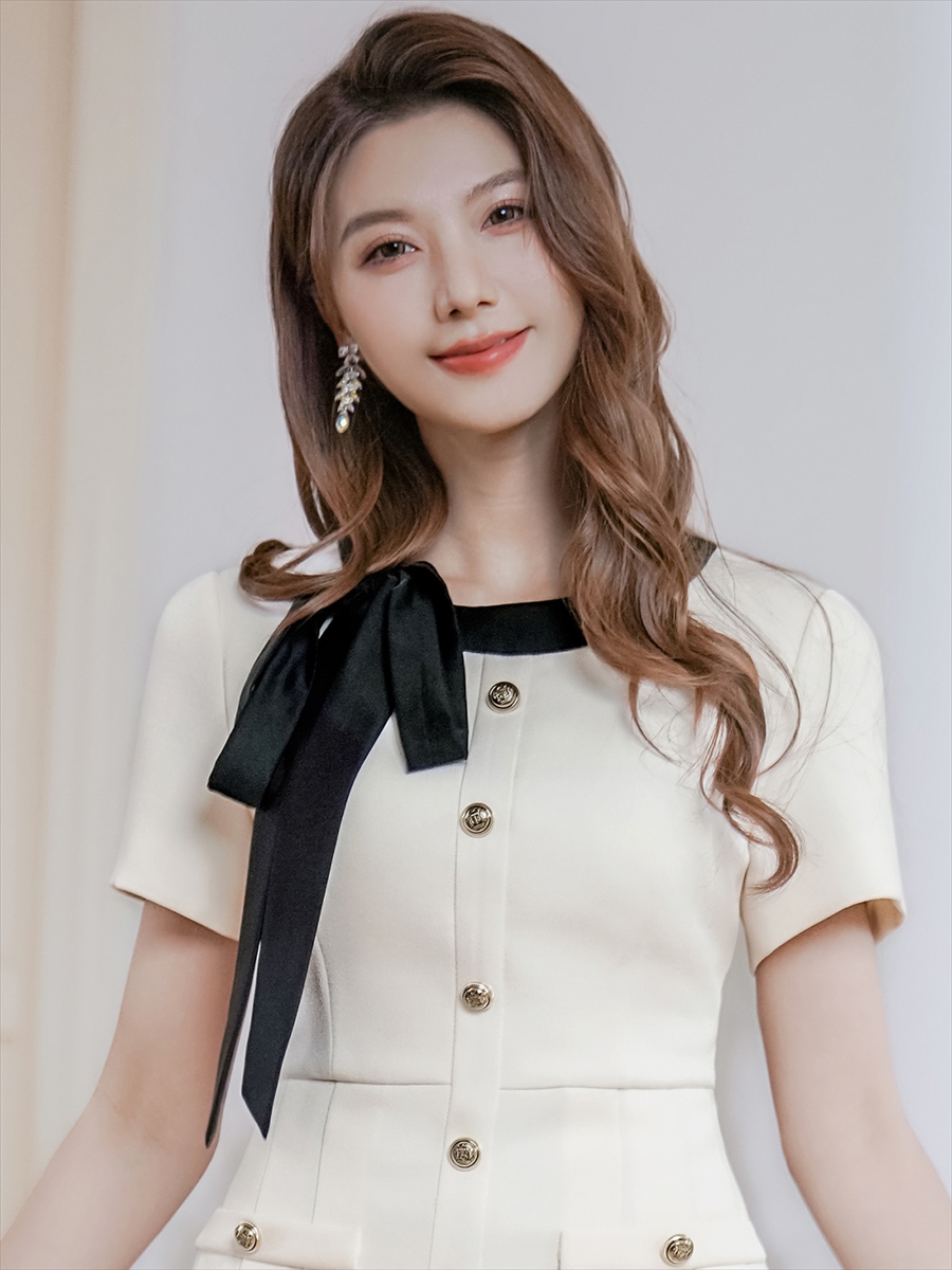 ERUKEI エルケイ バイカラー・半袖・リボン・ボタン・プリーツ・Aライン・ミニドレス・ワンピース ek-c24182