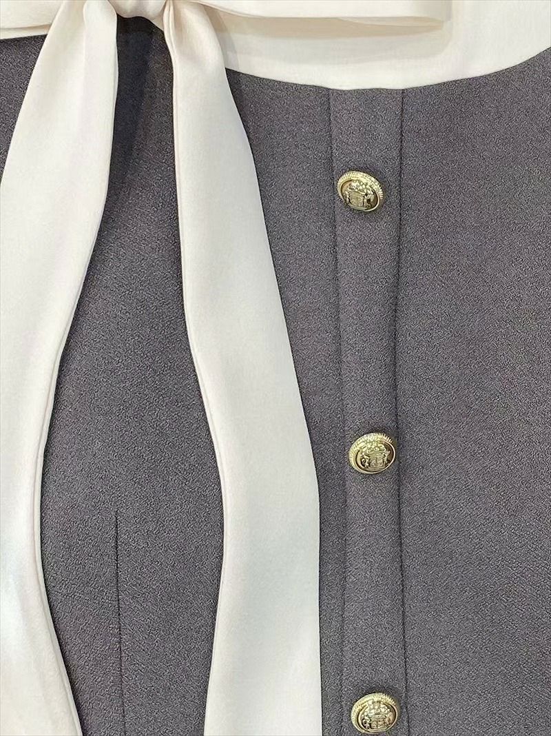 ERUKEI エルケイ バイカラー・半袖・リボン・ボタン・プリーツ・Aライン・ミニドレス・ワンピース ek-c24182