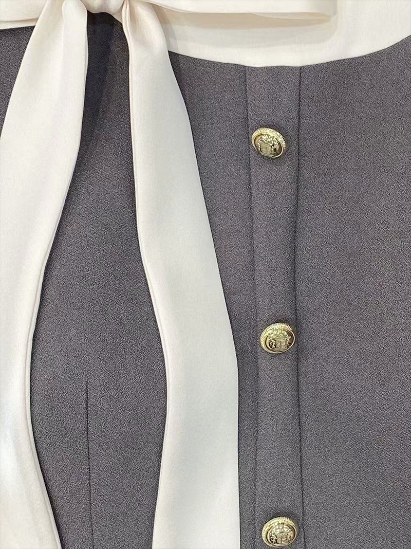 ERUKEI エルケイ バイカラー・半袖・リボン・ボタン・プリーツ・Aライン・ミニドレス・ワンピース ek-c24182