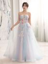 vanityME.couture. バニティミークチュール water color flower ウォーターカラーフラワー 花柄 チュール プリンセス 姫 ロングドレス バースデードレス ライトブルー vctr-l-a1383-1