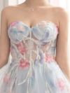 vanityME.couture. バニティミークチュール water color flower ウォーターカラーフラワー 花柄 チュール プリンセス 姫 ロングドレス バースデードレス ライトブルー vctr-l-a1383-1