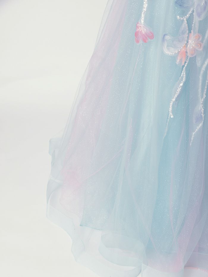 vanityME.couture. バニティミークチュール water color flower ウォーターカラーフラワー 花柄 チュール プリンセス 姫 ロングドレス バースデードレス ライトブルー vctr-l-a1383-1