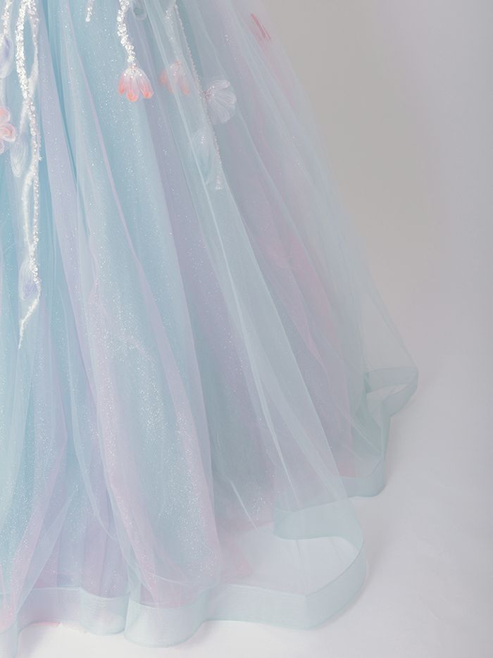 vanityME.couture. バニティミークチュール water color flower ウォーターカラーフラワー 花柄 チュール プリンセス 姫 ロングドレス バースデードレス ライトブルー vctr-l-a1383-1