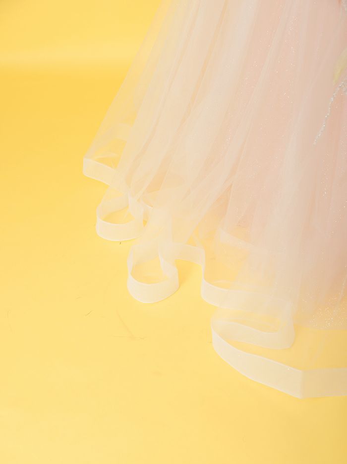 vanityME.couture. バニティミークチュール water color flower ウォーターカラーフラワー 花柄 チュール プリンセス 姫 ロングドレス バースデードレス ピーチ vctr-l-a1383-2