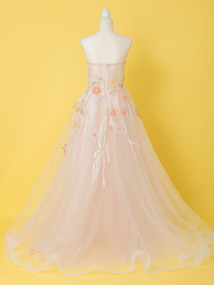 vanityME.couture. バニティミークチュール water color flower ウォーターカラーフラワー 花柄 チュール プリンセス 姫 ロングドレス バースデードレス ピーチ vctr-l-a1383-2