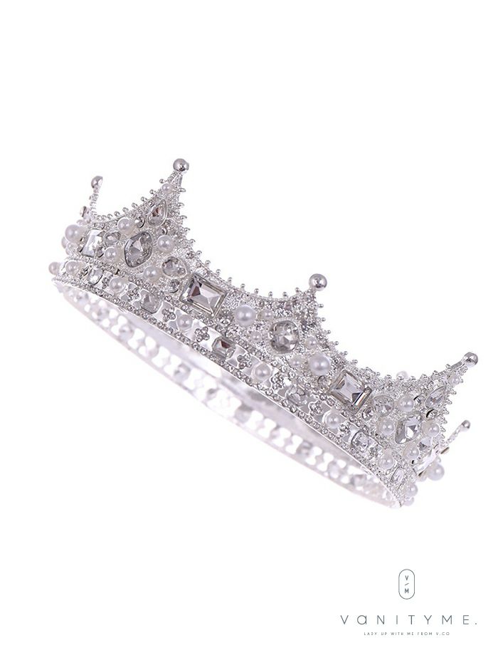 ビッグビジュー＆パール プリンセス ティアラ シルバー vcsit-25013