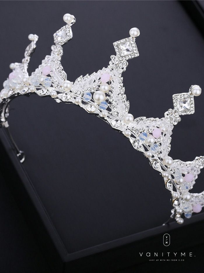 クリアビーズ＆パール クリスタル ティアラ シルバー vcsit-25014