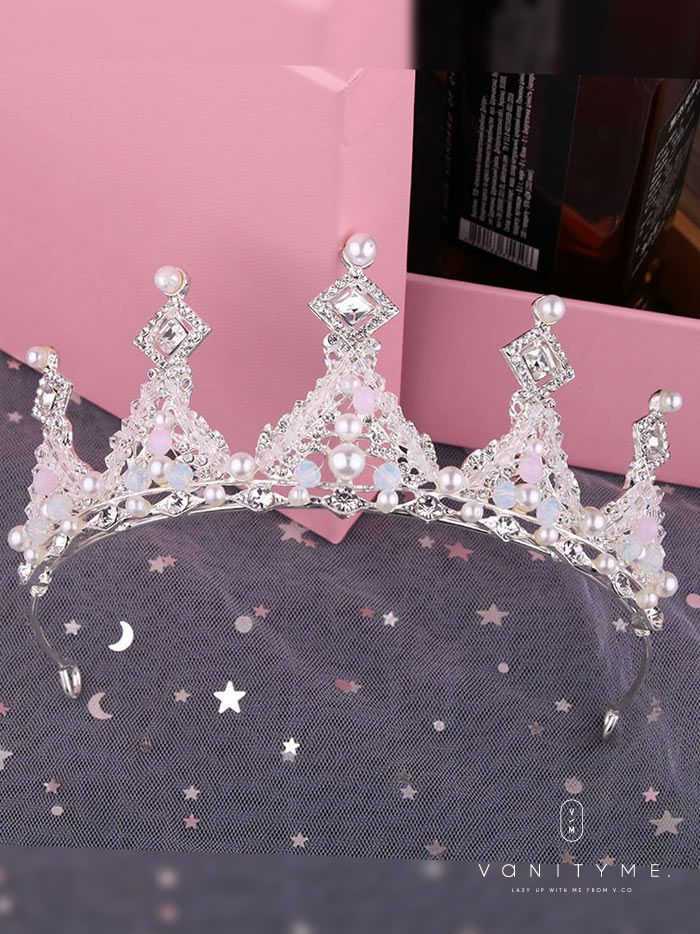 クリアビーズ＆パール クリスタル ティアラ シルバー vcsit-25014