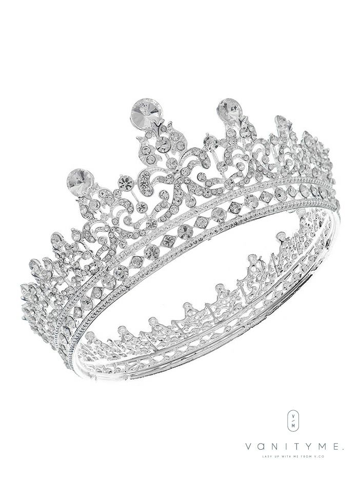 ホワイトクリスタルビッグビジュー プリンセス ティアラ シルバー vcsit-25016