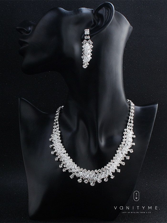 クリアビーズ×ビジュー ネックレス＆ピアス シルバー ジュエリー vcsit-25025