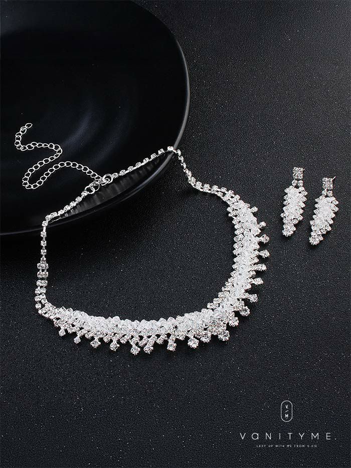 クリアビーズ×ビジュー ネックレス＆ピアス シルバー ジュエリー vcsit-25025