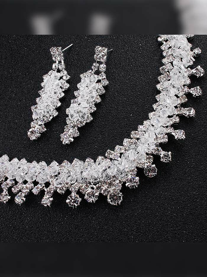 クリアビーズ×ビジュー ネックレス＆ピアス シルバー ジュエリー vcsit-25025