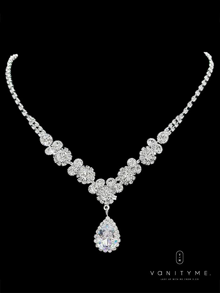 クリアストーンビッグビジュー ネックレス＆ピアス シルバー ジュエリー vcsit-25026