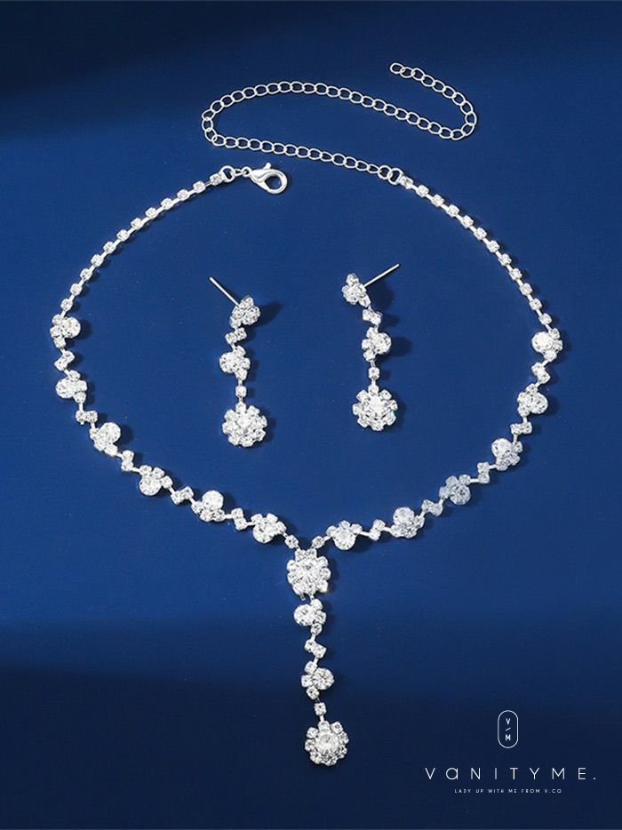 スノークリスタルビジューチャーム ネックレス＆ピアス シルバー ジュエリー vcsit-25027