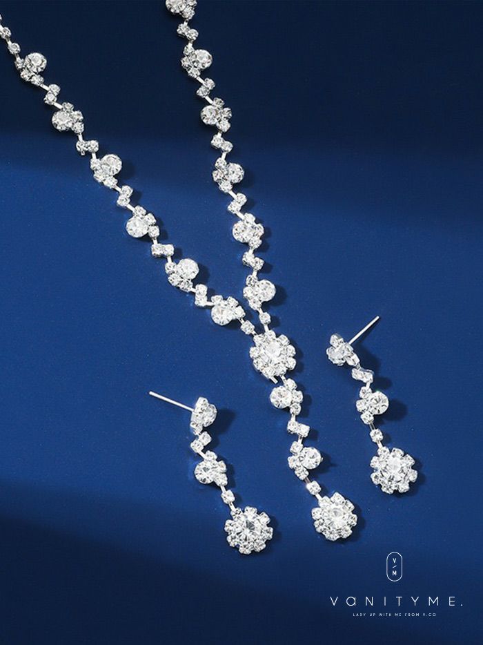 スノークリスタルビジューチャーム ネックレス＆ピアス シルバー ジュエリー vcsit-25027