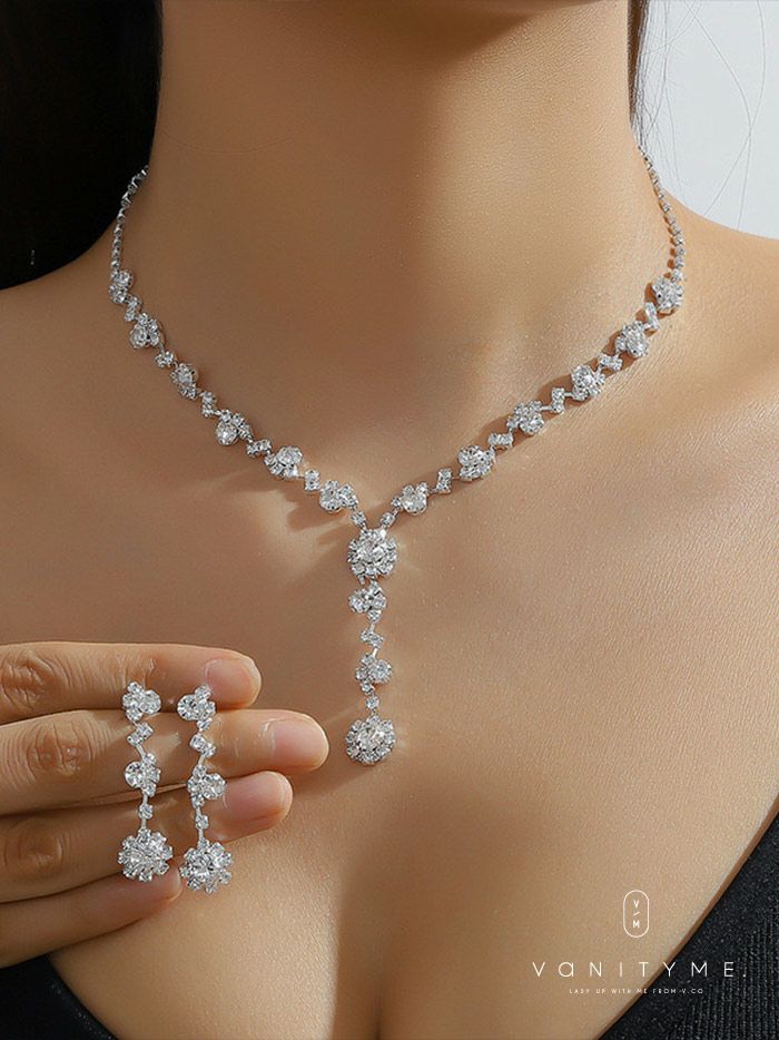 スノークリスタルビジューチャーム ネックレス＆ピアス シルバー ジュエリー vcsit-25027