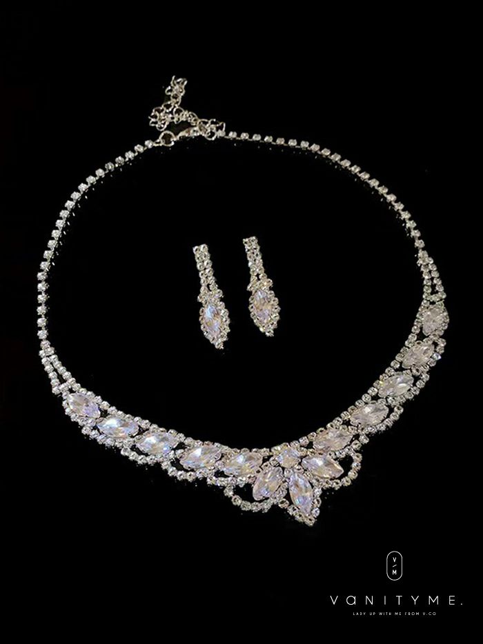 ダイヤカットクリスタルビジュー ネックレス＆ピアス シルバー ジュエリー vcsit-25028