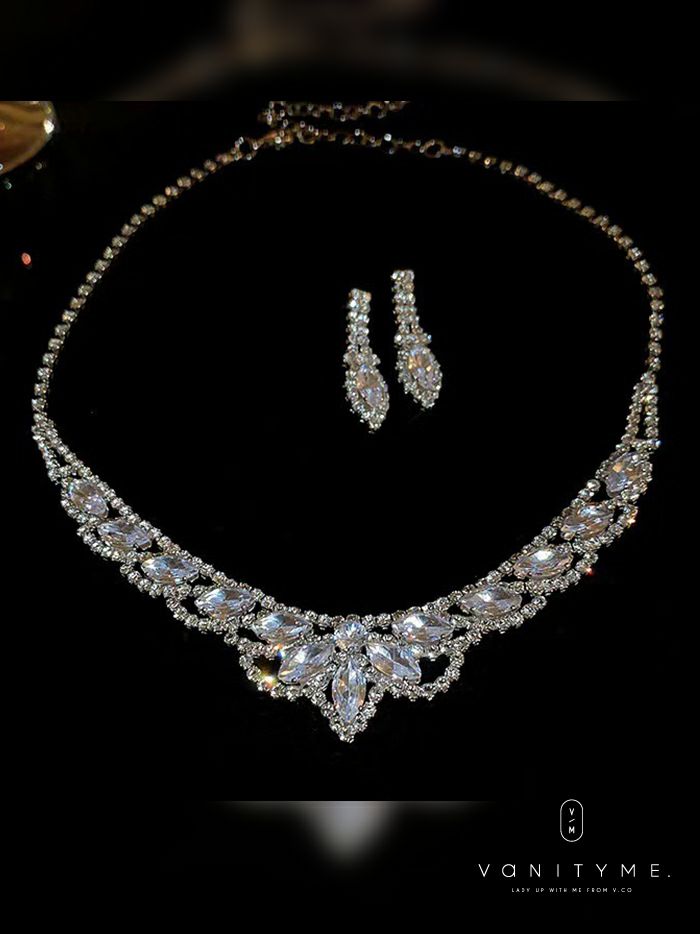 ダイヤカットクリスタルビジュー ネックレス＆ピアス シルバー ジュエリー vcsit-25028