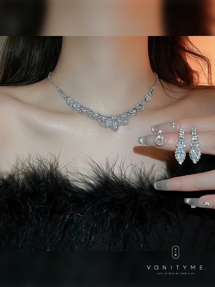 ダイヤカットクリスタルビジュー ネックレス＆ピアス シルバー ジュエリー vcsit-25028