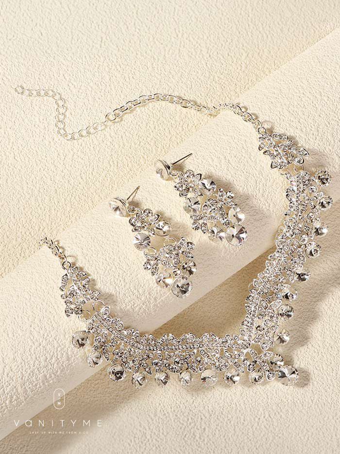 大粒ビジュー×クロスモチーフデザイン ネックレス＆ピアス シルバー ジュエリー vcsit-25029