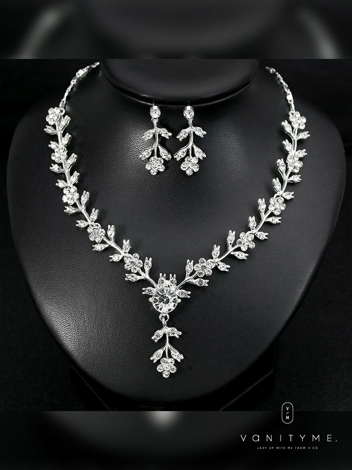 フラワーモチーフビジュー ネックレス＆ピアス シルバー ジュエリー vcsit-25030