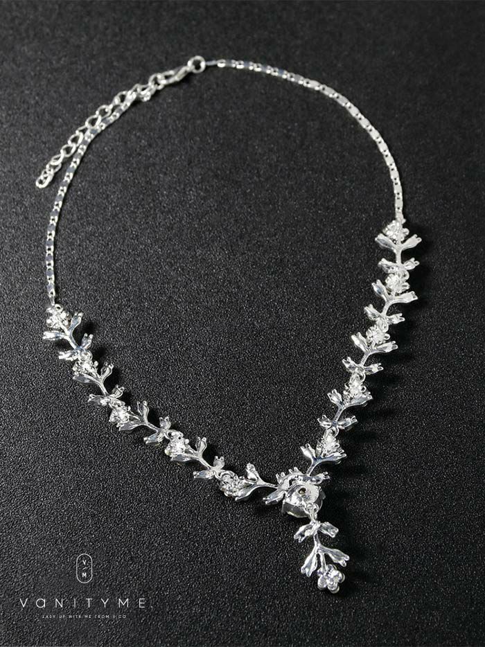フラワーモチーフビジュー ネックレス＆ピアス シルバー ジュエリー vcsit-25030