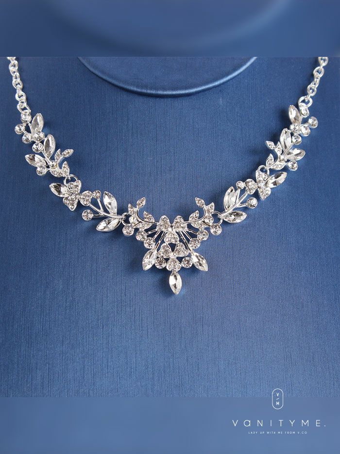 クローバー×リーフモチーフビジュー ネックレス＆ピアス シルバー ジュエリー vcsit-25032