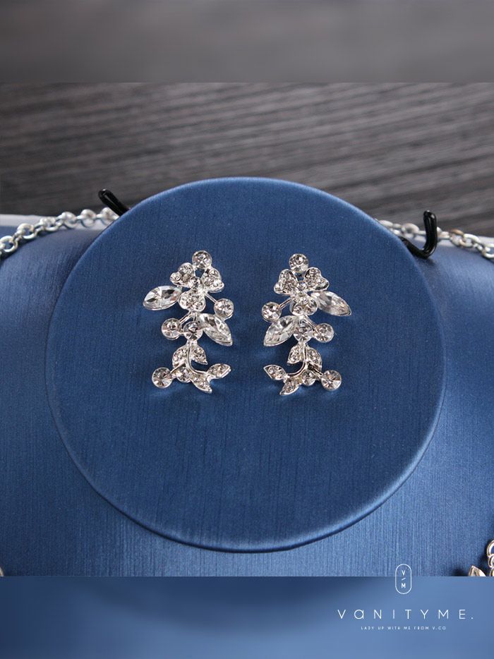 クローバー×リーフモチーフビジュー ネックレス＆ピアス シルバー ジュエリー vcsit-25032