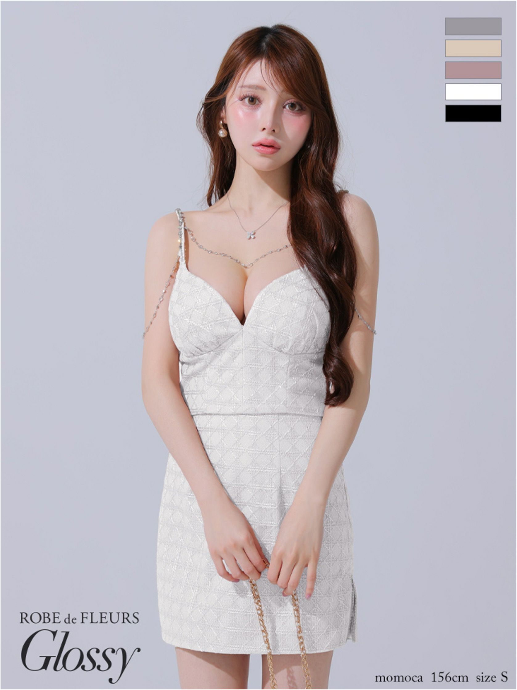 Glossy ローブドフルールグロッシー チェーン付きラメツイルセットアップタイトミニキャバドレス gl3916-c