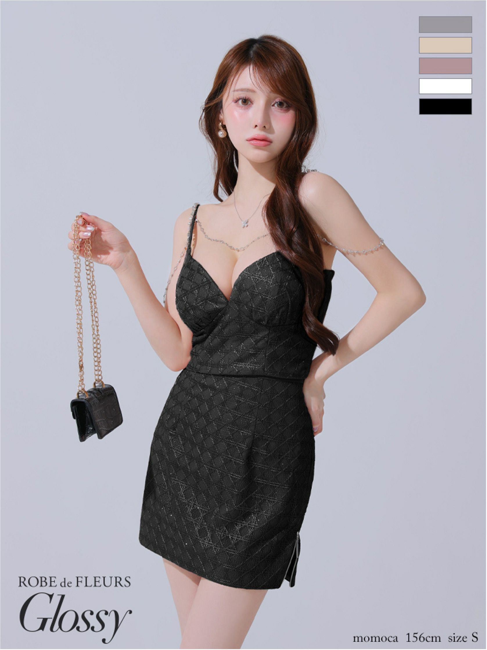 Glossy ローブドフルールグロッシー チェーン付きラメツイルセットアップタイトミニキャバドレス gl3916-c