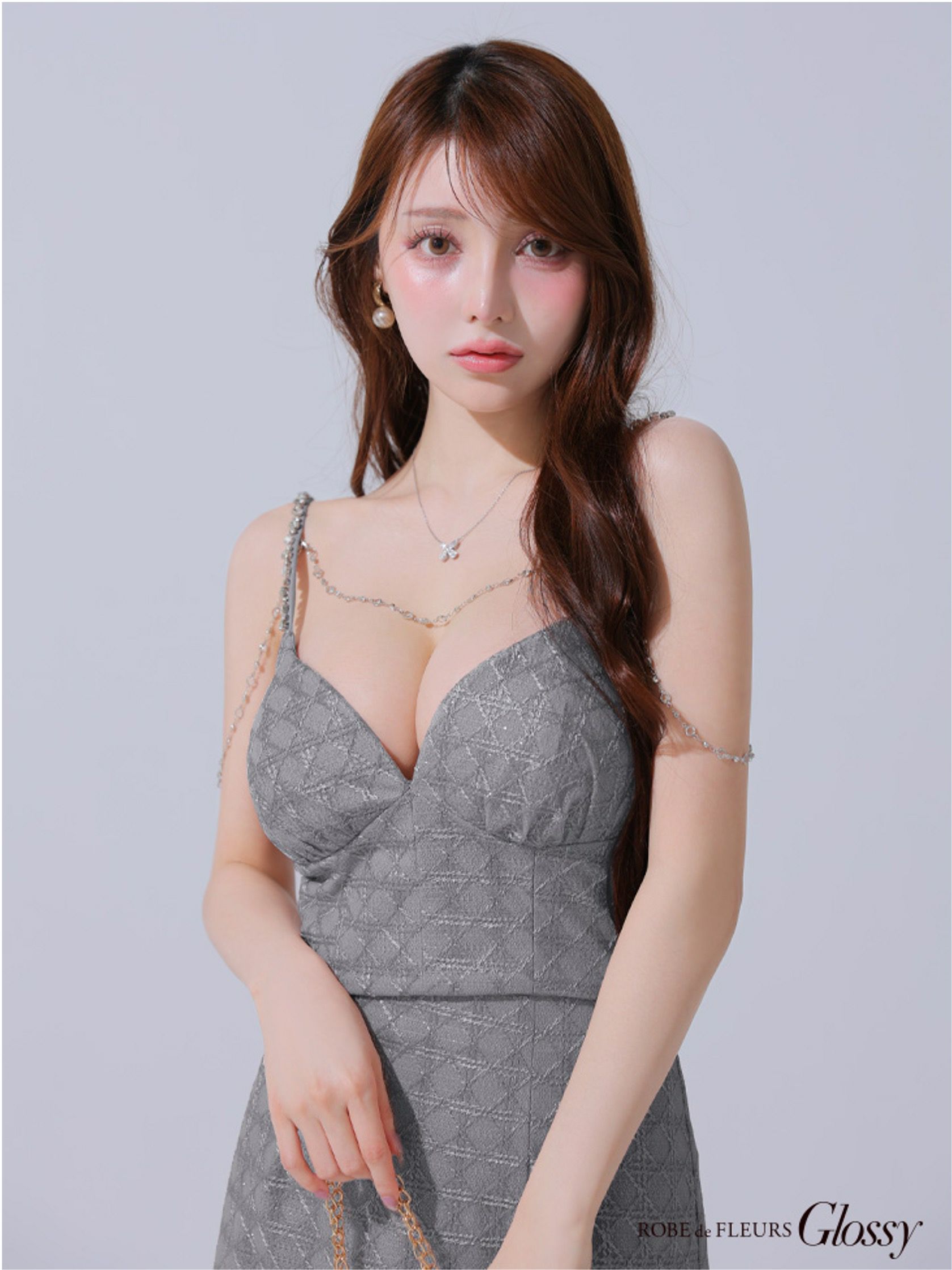 Glossy ローブドフルールグロッシー チェーン付きラメツイルセットアップタイトミニキャバドレス gl3916-c