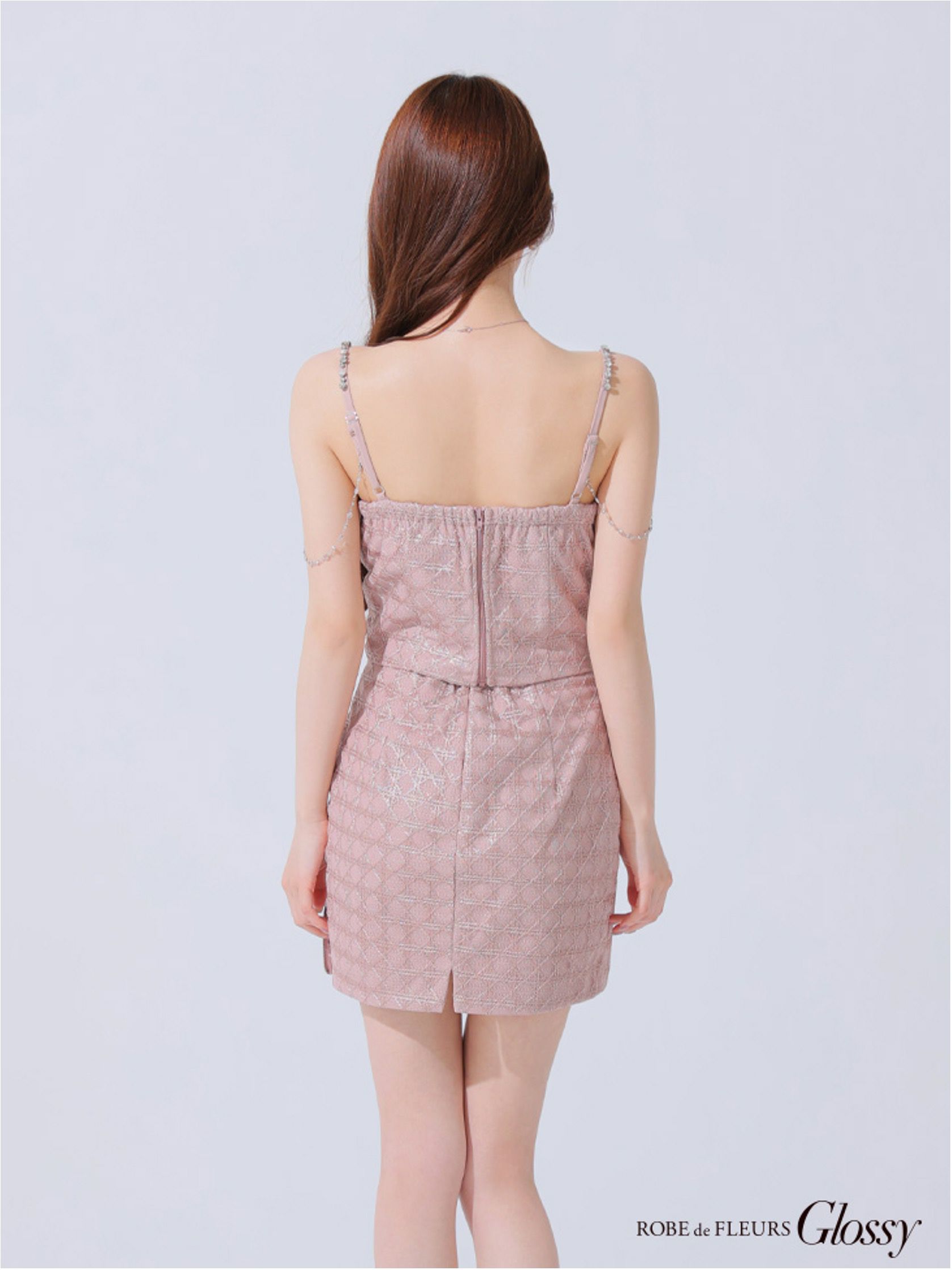 Glossy ローブドフルールグロッシー チェーン付きラメツイルセットアップタイトミニキャバドレス gl3916-c