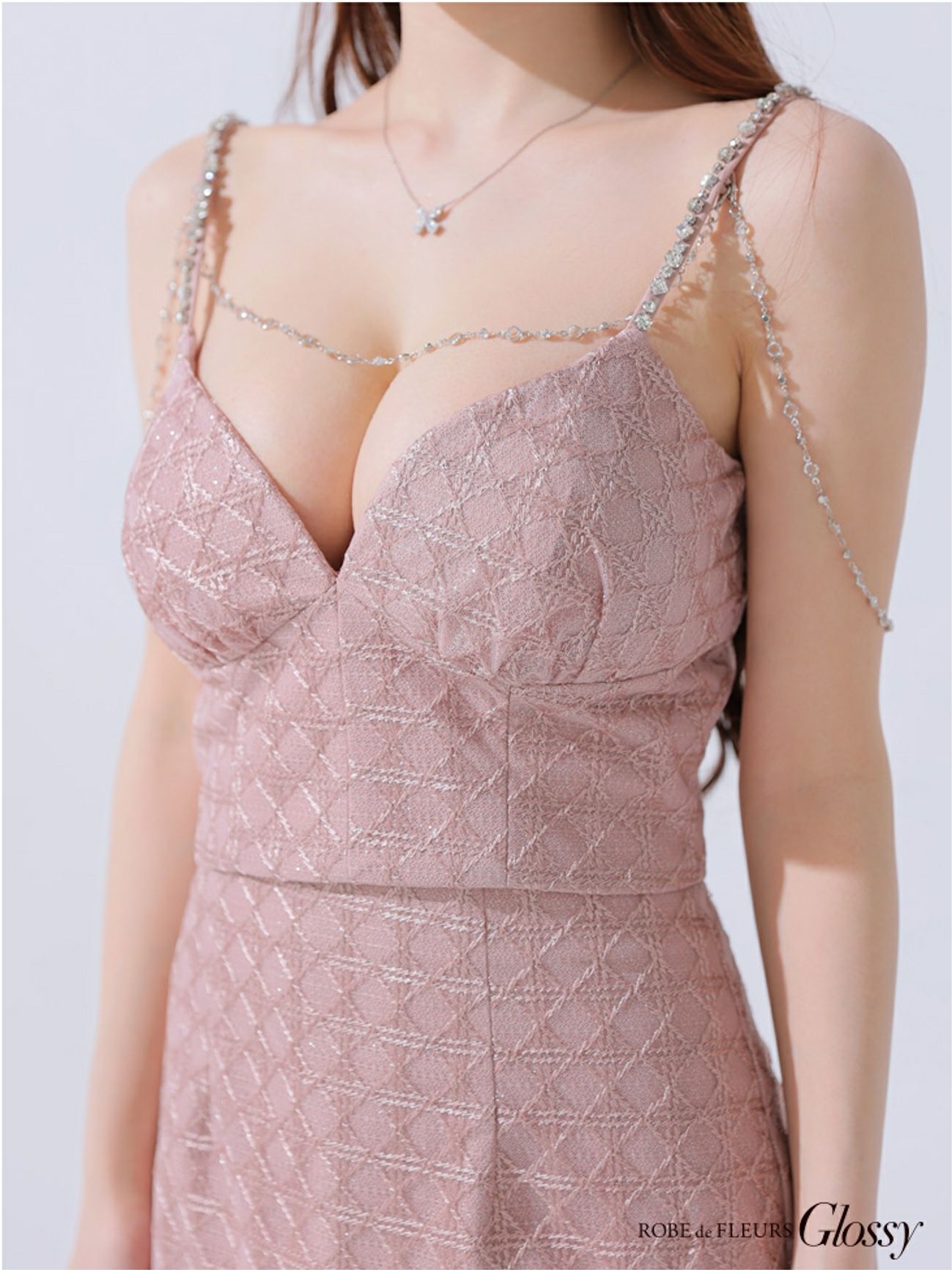 Glossy ローブドフルールグロッシー チェーン付きラメツイルセットアップタイトミニキャバドレス gl3916-c