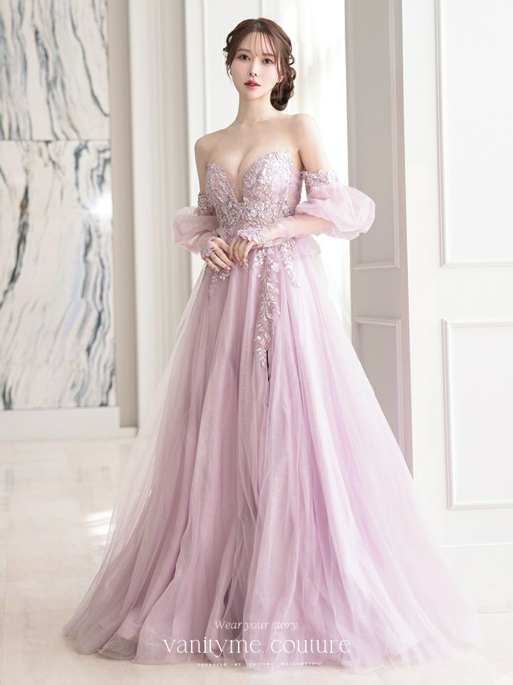 L 薄紫 ストラップレスドレス レース（SL14917-PU｜LaVenie Collection  