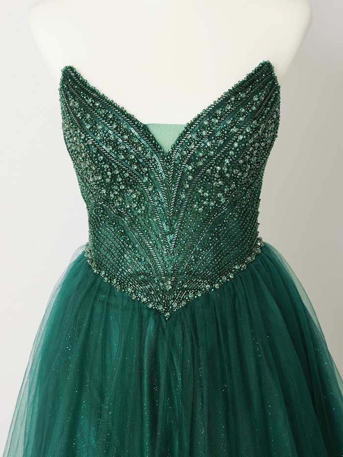 vanityME.couture. バニティミークチュール エメラルドビジュー ラメチュール プリンセス 姫 ロングドレス バースデードレス モスグリーン vctr-l-cc415