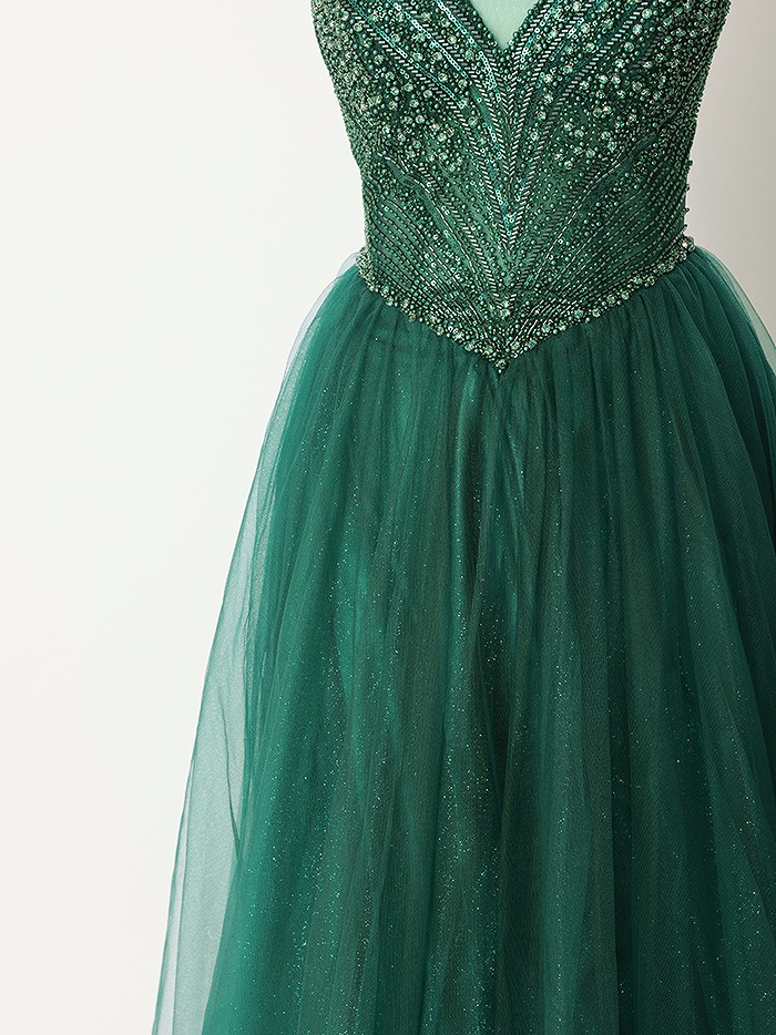 vanityME.couture. バニティミークチュール エメラルドビジュー ラメチュール プリンセス 姫 ロングドレス バースデードレス モスグリーン vctr-l-cc415