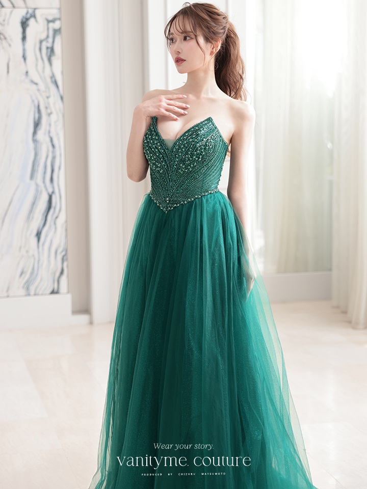 vanityME.couture. バニティミークチュール エメラルドビジュー ラメチュール プリンセス 姫 ロングドレス バースデードレス モスグリーン vctr-l-cc415vanityME.couture. バニティミークチュール エメラルドビジュー ラメチュール プリンセス 姫 ロングドレス バースデードレス モスグリーン vctr-l-cc415