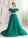 vanityME.couture. バニティミークチュール エメラルド スパンコールライン オフショル ボリュームフリル プリンセス 姫 ロングドレス バースデードレス モスグリーン vctr-l-25033