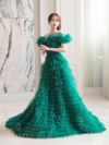 vanityME.couture. バニティミークチュール エメラルド スパンコールライン オフショル ボリュームフリル プリンセス 姫 ロングドレス バースデードレス モスグリーン vctr-l-25033